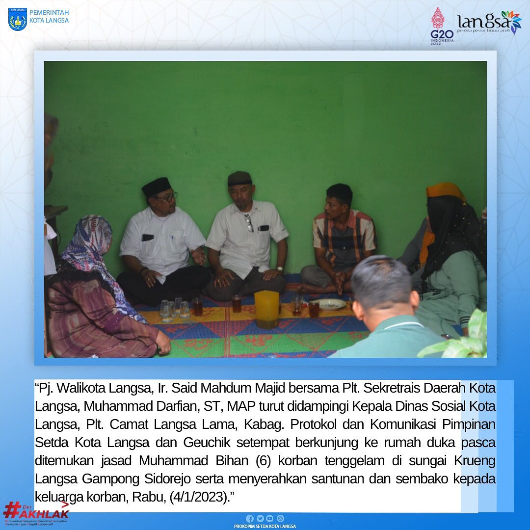 Kunjungan ke Rumah Duka Pasca ditemukan Jasad Muhammad Bihan (6) Korban Tenggelam di Sungai Krueng Langsa Gampong Sidorejo dan Menyerahkan Santunan serta Sembako kepada Keluarga Korban.